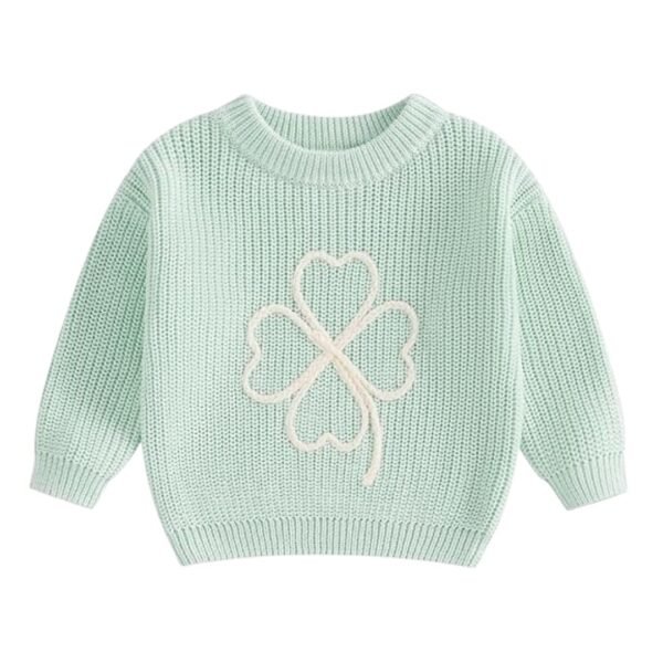 Magly Mint Green Lucky Clover Sweater For Kids